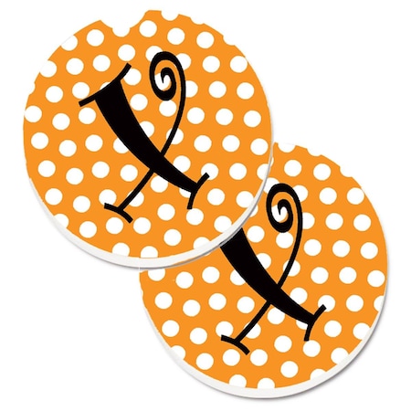 Carolines Treasures Monogram Initial x Orange Polkadots  Cup Holder Car Coaster, PK2 CJ1033-XCARC